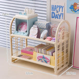 elvesmall Ins Desktop 2 Layer Storage Rack Large Capacity Multifunctional Student Desk Storage Office Cosmetics Stationery Organizing Rack