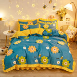 elvesmall Botanical Floral Duvet Cover with Ruffle Lace Pastoral Style Flowers Comforter Cover 3 Piece Microfiber Reversible Bedding Set