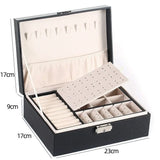 elvesmall 1pcs Double Layer Storage Box Ladies Princess Simple Style Leather Flip Type Jewelry Box Travel Home Portable Jewelry Box