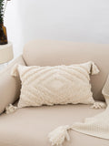 elvesmall 1pc beige tufted pillowcase fringed lumbar cushion fits the sofa bedroom