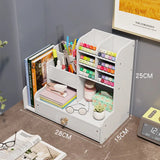elvesmall  Mark Pen Pencil Holder Wooden Desk Organizers Shelves Accessories Desktop Stationery Organizer Bookshelf Home Office Storage Box