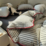 elvesmall Ins Nordic Stripe Duvet Cover Set Minimalist Quilt Cover and Sheet Pillowcase Washed Cotton Home Bedding Boys Adults Bedclothes