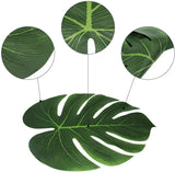 elvesmall 12Pcs Artificial Tropical Palm Leaves Fake Plants Green Silk Turtle Leaf For Hawaii Luau Jungle Party Beach Wedding Home Decor