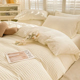 elvesmall Seersucker Bedding Sets Duvet Cover Flat Sheets Pillowcase Queen Bed Sheet Set Soft Comforter Cover Bed Linens Set Nordic Style
