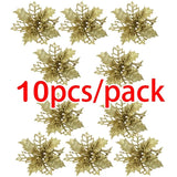 elvesmall (10pcs) Artificial Christmas Tree Flower Glitter Decorations Xmas Ornaments New Year Gift