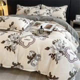 elvesmall New Winter Thickened Milk Velvet Four Piece Set Luxury Fashion Coral Velvet Quilt Cover Soft Bedding Set 220x240cm Home Textiles