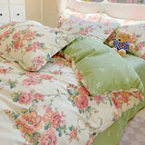 elvesmall Comforter Botanical Flowers Garden Ultra Soft & Breathable 100%Nature Cotton Bedding Sets With Flat/Fitted Sheet 2 Pillowcases