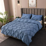 elvesmall Crafts 3D Pinch Pleated Duvet Cover Set Queen Size Solid Single Double Bedding Set King Soft Durable Quilt Cover and Pillow Case
