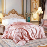 elvesmall Solid Color Bedding Set with Silk Duvet Cover Bed Sheet Pillowcase Luxury Satin Bedsheet King Queen Double Twin Size