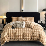 elvesmall  Faux fur winter Bed linen super soft bed cover full set Bubble Fleece quilt Duvet cover set bed sheets set Microfiber bedding