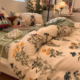 elvesmall Colorful Floral Duvet Cover Set with Sheet Pillowcases No Filling Cute Strawberry Bed Linen Full Queen Size Home Bedding Set