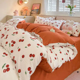 elvesmall Cute Korean Heart Duvet Cover Set with Flat Sheet Pillowcase Twin Queen Girls Women Home Decor Floral Bedding Linen No filler
