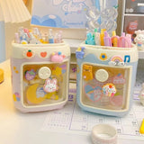 elvesmall Piggy Drawer Pen Holder Girl Heart Student Multifunctional Storage Office Stationery Rreative  Cartoon Multi Grid Cute