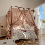 elvesmall Quadrate Palace Mosquito Net Romantic French Lace Princess High-end Three-door Thickened Bedcover Bed Curtain Canopy Home Decor