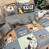elvesmall  Floral Bedding Set with Flat Sheet Quilt Duvet Cover Pillowcase Bed Linens Boy Girl Single Double Queen Size Home Textile