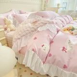elvesmall French Princess Lace Ruffles Romantic Bedding Set Luxury Flowers Girls Duvet Cover Skirt Sheet and PillowcasesQueen King Size