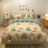 elvesmall  Kawaii Kids Bedding Set Soft Cotton Flat Fitted Sheet Duvet Cover Pillowcases Single Queen Cartoon Boy Girls Dormitory Bed Linen