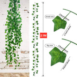 elvesmall 2.1m Artificial Plant Vine Green Ivy Leaf Garland Silk Wall Hanging Vine Home Garden Decoration Wedding Party DIY Garland Leaves