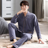 elvesmall  Men Pajamas Suit Long sleeved Pure Cotton Simple Casual Cardigan V-neck Homewear Set All Plus Size Breathable Autumn Sleepwear