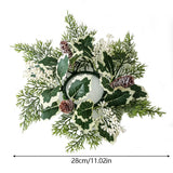 elvesmall Christmas Candlestick Wreath Artificial Berry Garland Candle Ring Xmas Table Decoration Fake Leaves Wreath For Candle Holder