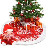 elvesmall  Christmas Tree Skirt 122cm Red Faux Fur Christmas Tree Skirts with White Snowflakes Merry Christmas Sign Xmas Tree Decor