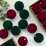 elvesmall 12pcs 8cm Christmas Balls Ornament Flocked Christmas Tree Ball Decorations Plastic Velvet Balls Xmas Decorative Hanging Ornament