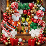 elvesmall Decorations Christmas Balloons Garland Arch Red Metallic Gold With Gingerbread Man Stars Foil Balloon For Christmas Party Decor