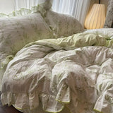 elvesmall Korean Princess Duvet Cover Set Skin Friendly Wash Cotton Bedding Set Of Four Pieces Lace Bedin Set Bed Sheets Comforter Cover