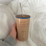 elvesmall Luxury Korean Coffee Cup With Straw Aesthetic Ceramic Mug For Tea Milk Water Juice Mocha Lover Breakfast Cup Birthday Gift 450ml