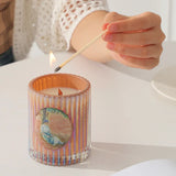 elvesmall 6.35OZ Luxury Decoration Candle Scented Candle In Glass Jar Unique Stripe Large Aromatic Candle for Wedding Roman Decoration