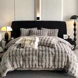 elvesmall  Faux fur winter Bed linen super soft bed cover full set Bubble Fleece quilt Duvet cover set bed sheets set Microfiber bedding