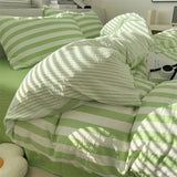 elvesmall Washed Cotton Double Yarn Crepe Striped Quilt Set 3-4 Pillowcase with Sheet Bedding Cover Supplies 200x230 220x240 Skin Friendly