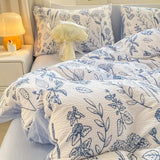 elvesmall Ins Floral Style Bedding Set No Filler Breathable Seersucker Soft Single King Size Duvet Cover Flat Fitted Sheet Pillowcase Set