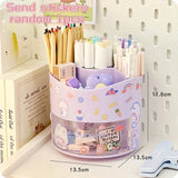 elvesmall Cute Rotating Pen Holder Desktop Drawer Stationery Box Case School Office Desk Kawaii Stationery Storage Box Organizer Stickers