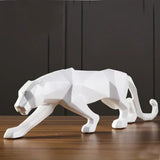 elvesmall Panther Statue Animal Figurine Abstract Geometric Style Resin Leopard Sculpture Home Office Desktop Decoration Crafts