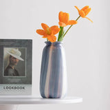 elvesmall  Hand-painted Blue simple ins Style Ceramic vase Dried Flower Flower vase Living Room Home Decoration Room Decoration