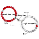 elvesmall Valentines Day Gift 2Pcs/Set Beads Bracelet For Lovers Natural Stone Distance Heart Magnet Couple Bracelets Friendship Fashion Jewelry Gift