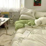 elvesmall Cute Bear Embroidery Bedding Set Lovely Cartoon Sheep Single Double Duvet Cover Set Soft Skin Friendly Quilt Cover Pillowcase