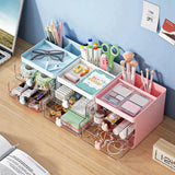 elvesmall 1PCS 2-laye Creative Pen Holder Transparent Drawer Rabbit Storage Box Children Girls Student Office Bedroom Desktop