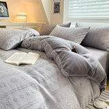 elvesmall High Density Milk Fleece Warm Queen Bedding Set for Winter Plush Skin Friendly Warmth Duvet Cover Set King Thick Quilt Cover Set