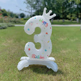 elvesmall  32 Inch Crystal Gradient Number Stand Foil Balloons with Crown Figures Globos 0-9 Birthday Party Decorations Wedding Baby Shower