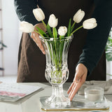 elvesmall  Nordic Simple Embossed High Glass Vase Transparent Living Room Flower Arrangement Hotel Wedding Wind Lamp Ins Decoration