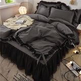 elvesmall Luxury Black Princess Bedding Sets Kawaii Bed Skirt Sheet Pillowcase Fashion Girl Duvet Cover 4 Pieces Home Decoration