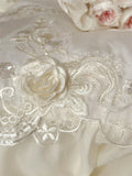 elvesmall Egyptian Cotton Wedding Bedding Set, Romantic French Lace Ruffles, Flowers Embroidery, Duvet Cover, Bed Sheet, Pillowcases