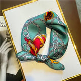 elvesmall Women Small Satin Silk Scarf Square Print Wrap Foulard Femme Handkerchief Bandana Neck Hair Skinny Tie Scarves Shawls