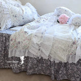 elvesmall  Brand New 100% Cotton Lace Bedding Set Princess Floral Garden Cotton 4pcs Set Ruffle Layers Duvet Cover with Lotus Edge
