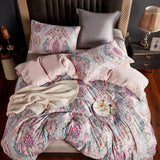 elvesmall Duvet Cover Set Vintage Hippie Floral Pattern Luxurious Pink Queen Size Soft Bohemian Bed Bedding Sets Shabby Chic Print
