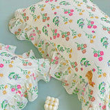 elvesmall Cute Floral Duvet Cover Set Ins Korean Style with Flat Sheet Pillowcase No filler Washed Cotton Queen Full Twin Home Bed Linen