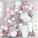 elvesmall 98pcs Pink Silver Butterfly Balloon Garland Arch Kit Birthday Party Decoration Kids Wedding Decor Baby Shower Girl Latex Baloon