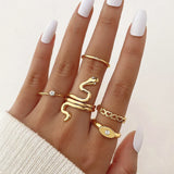 elvesmall Exaggerated Punk Rings Set Snake Heart Chain Butterfly Gold Color Metal Finger Ring for Women Fashion Jewelry Gift